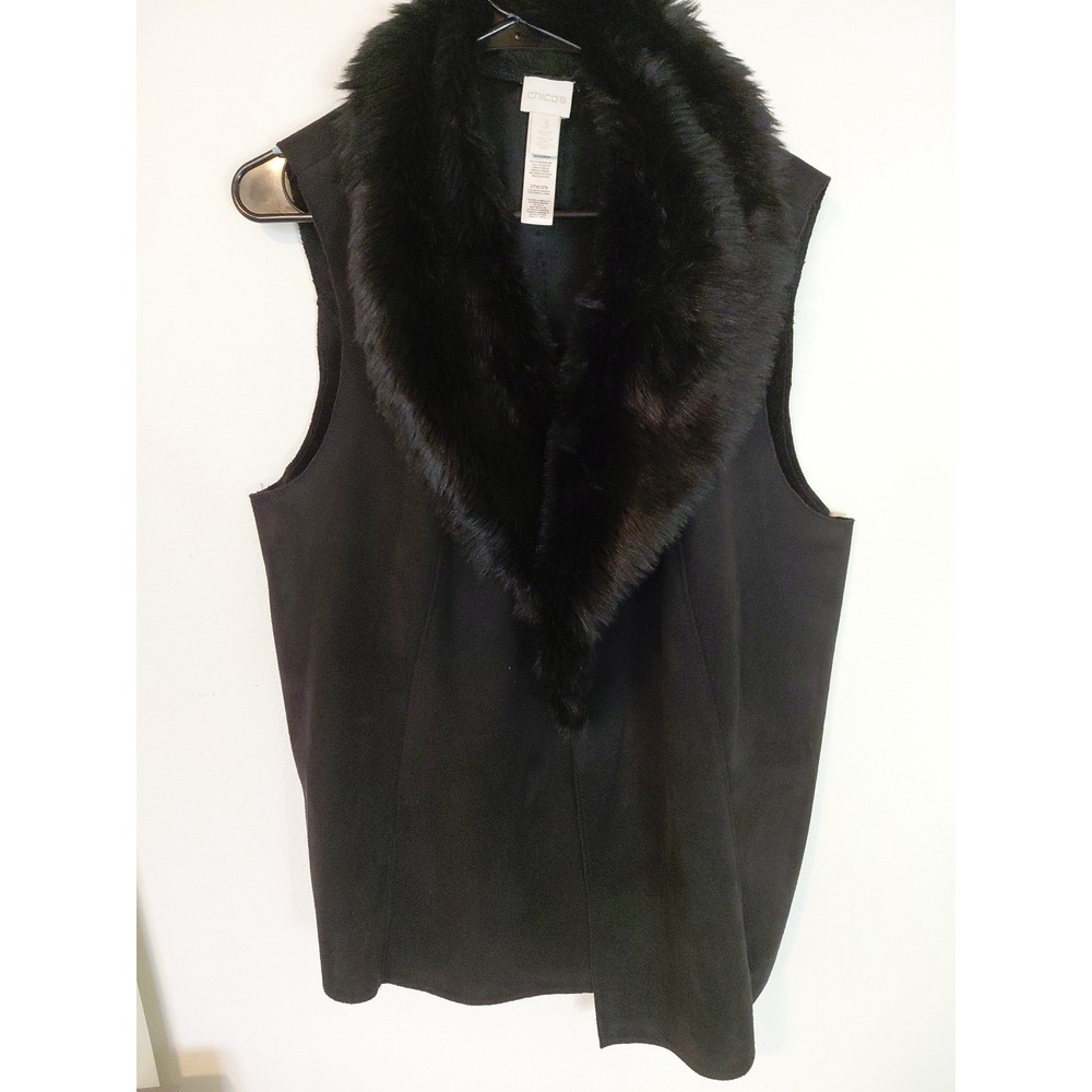 Chico's Faux Suede Fur Lined Colar Aspen Sierra Luxe Vest Size 3 Or XL Boho